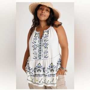 Anthropologie Maeve Neela Embroidered Babydoll Top
